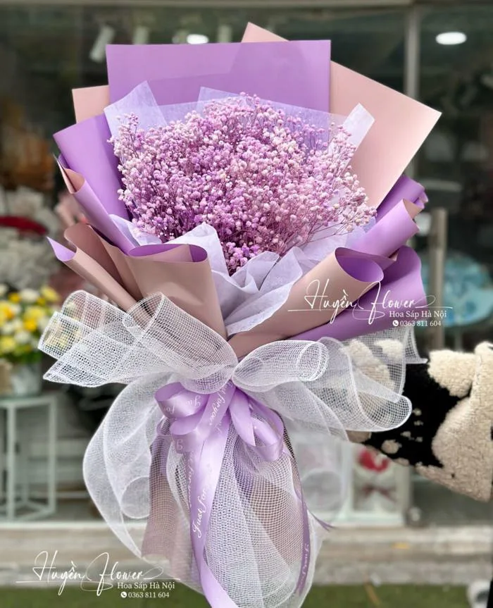 Bó hoa Baby khô màu tím - Hoa Sáp Hà Nội - Huyền Flower