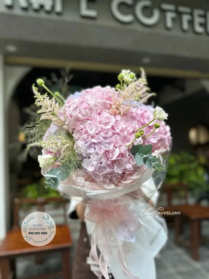 Bó hoa cẩm tú cầu hồng tặng sinh nhật bạn gái. Đặt mua hoa cẩm tú cầu