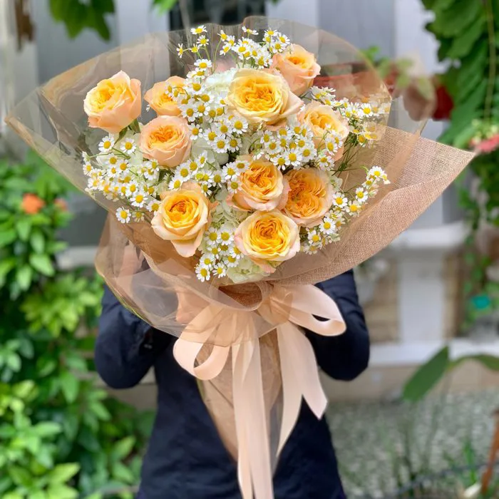 Bó Hoa hồng vàng mix tana