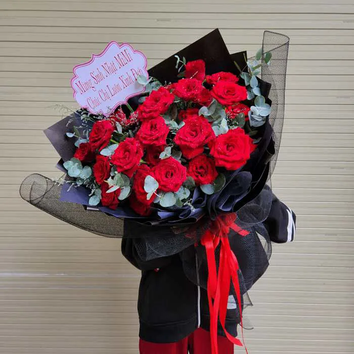 bó hoa 50 bông hồng đỏ ecudo đà lạt