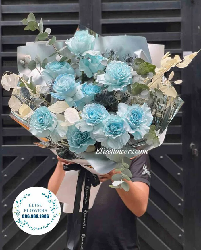 Bó hoa hồng xanh nhập khẩu Ecuador (Eliseflowers.com-Hoa tươi Hà Nội)