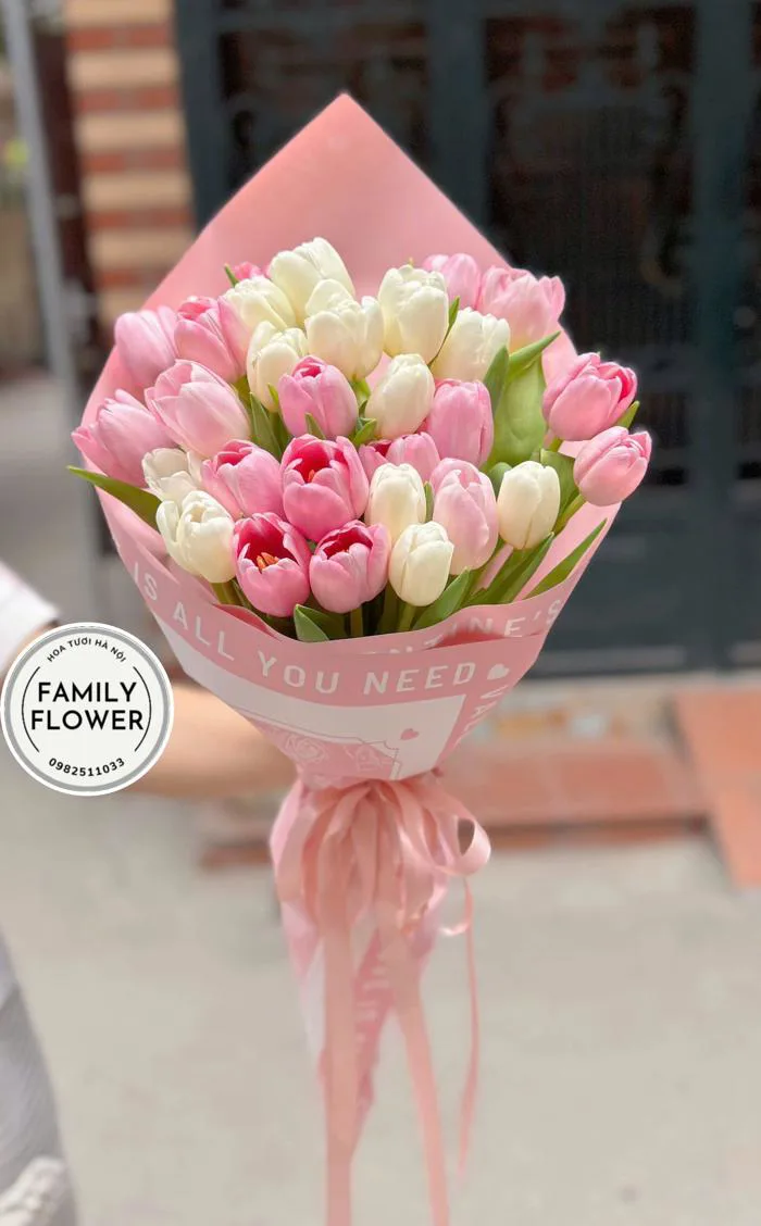 Hoa tươi tulip Đống Đa Hà Nội - Bó hoa tulip tone hồng trắng tặng chúc mừng