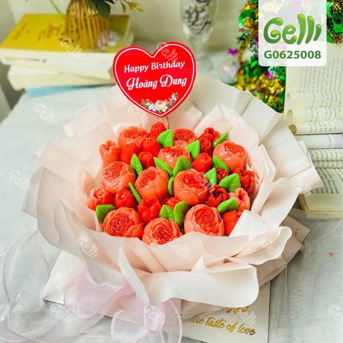 Bánh sinh nhật rau câu 4D Bó Hoa Tulip & Hoa Hồng Đỏ - Gelli - G0625008