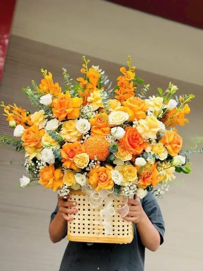 Giỏ Hoa Tone Vàng Cam