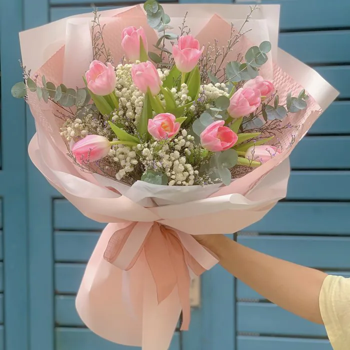 Bó Hoa tulip hồng nhạt Bó Hoa tulip hồng nhạt