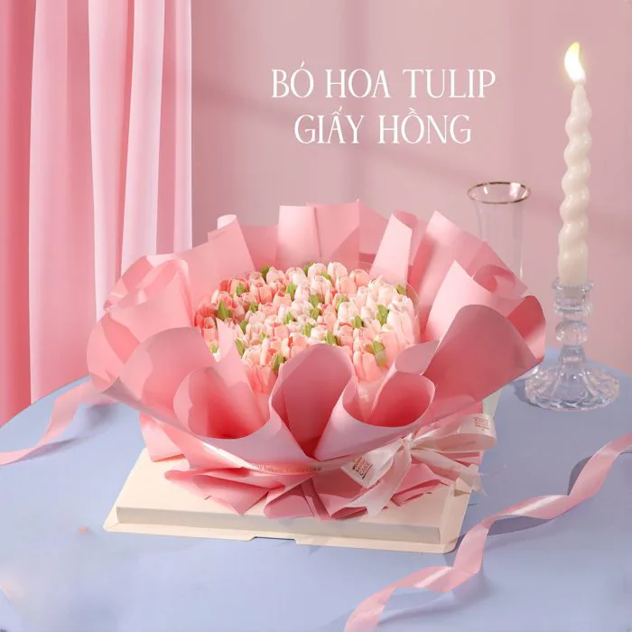 Bánh kem bó hoa tulip giấy hồng (hộp mica) - mẫu cũ | Savor Cake Bánh kem bó hoa tulip giấy hồng (hộp mica) - mẫu cũ | Savor Cake