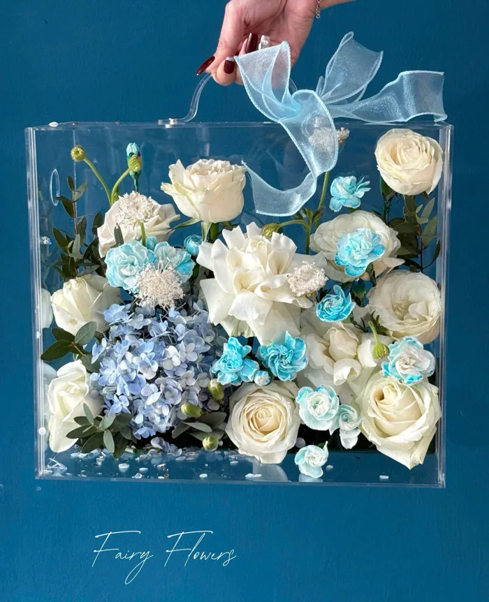 Hộp mica Hoa Hồng, Cẩm tú cầu Màu Mix MS110 - FAIRY FLOWERS | GỬI TỚI YÊU  THƯƠNG