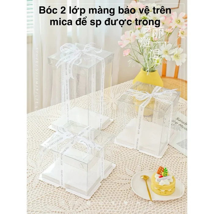 Combo 10 hộp mica trong suốt đựng bánh sinh nhật, cắm hoa, không kèm ruy  băng