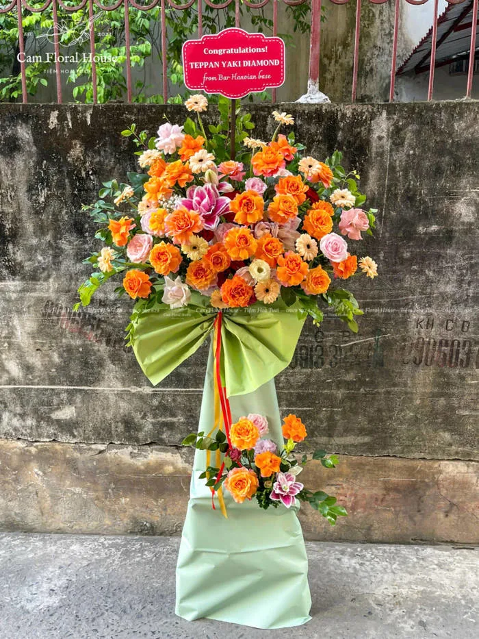 Lẵng hoa khai trương 2 tầng rẻ đẹp tại Hà Nội | Cam Floral House